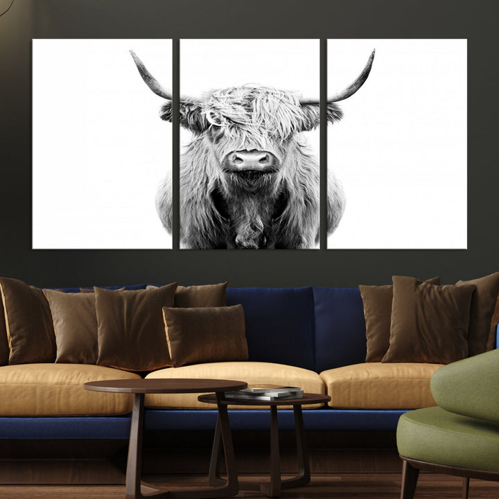 Highland Cow Canvas Wall Art Farmhouse Decor Cow Black White Print Rustic Wall Decor Animals Painting Scottish Cow Wall Art