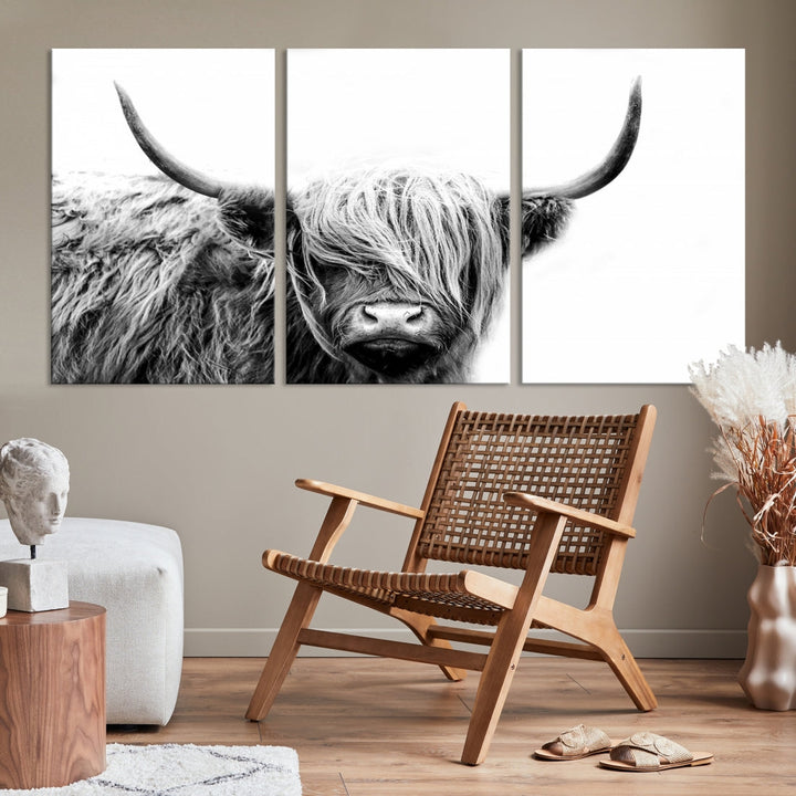 Highland Cow Canvas Wall Art Farmhouse Decor Cow Black White Print Rustic Wall Decor Animals Painting Scottish Cow Wall Art