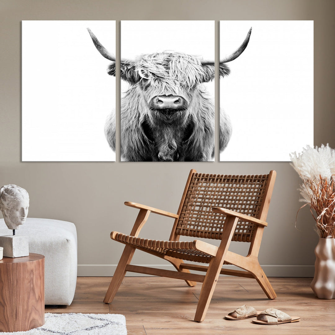 Highland Cow Canvas Wall Art Farmhouse Decor Cow Black White Print Rustic Wall Decor Animals Painting Scottish Cow Wall Art