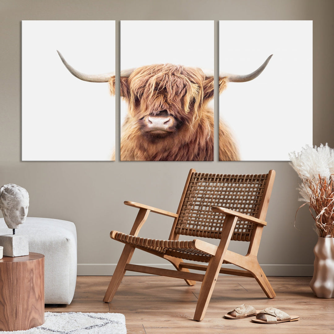 Highland Cow Canvas Wall Art Farmhouse Decor Cow Black White Print Rustic Wall Decor Animals Painting Scottish Cow Wall Art