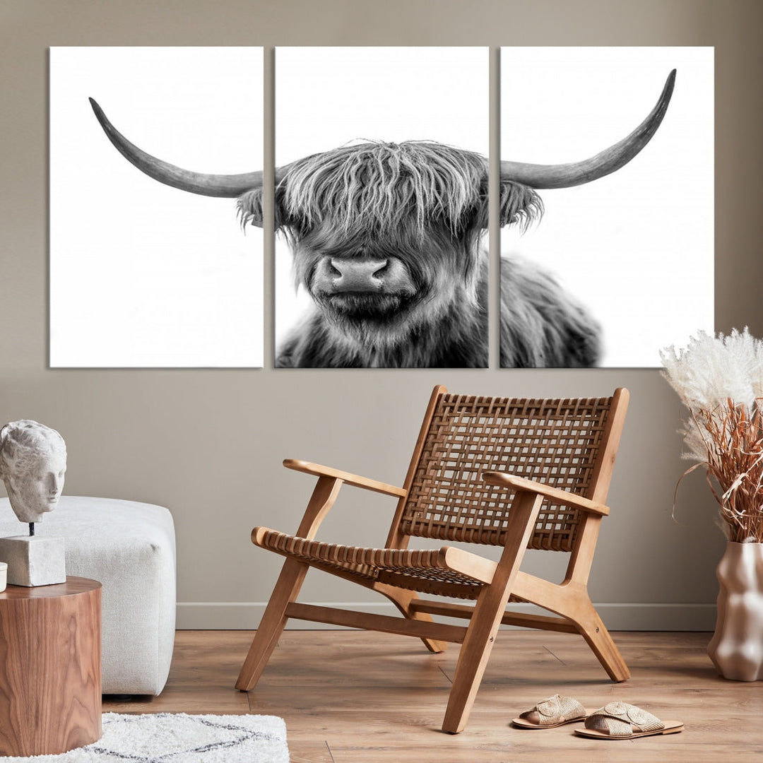 Highland Cow Canvas Wall Art Farmhouse Decor Cow Black White Print Rustic Wall Decor Animals Painting Scottish Cow Wall Art