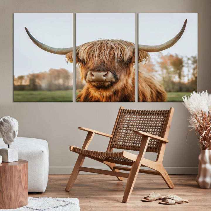 Highland Cow Canvas Wall Art Farmhouse Decor Cow Black White Print Rustic Wall Decor Animals Painting Scottish Cow Wall Art