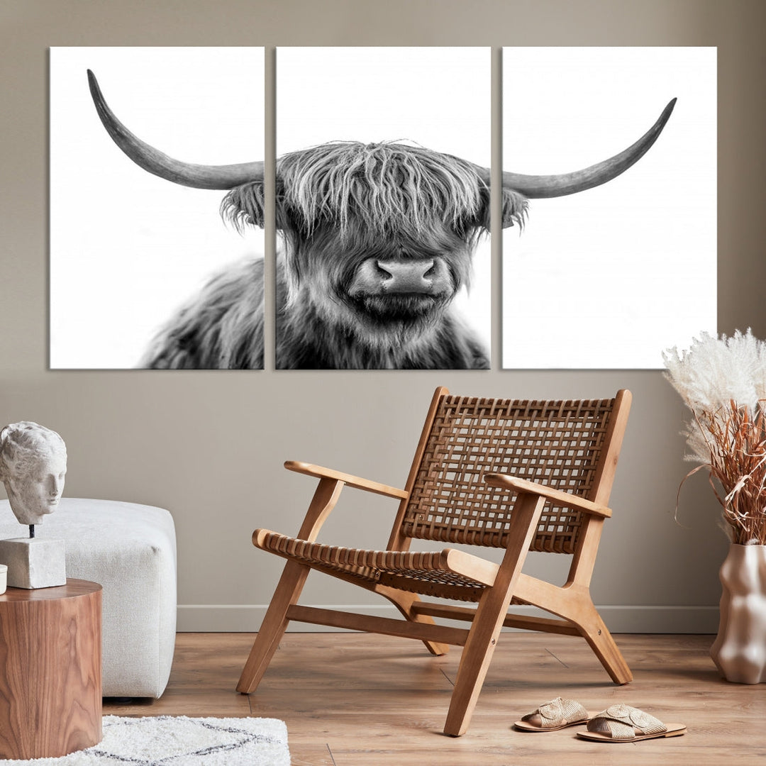 Highland Cow Canvas Wall Art Farmhouse Decor Cow Black White Print Rustic Wall Decor Animals Painting Scottish Cow Wall Art