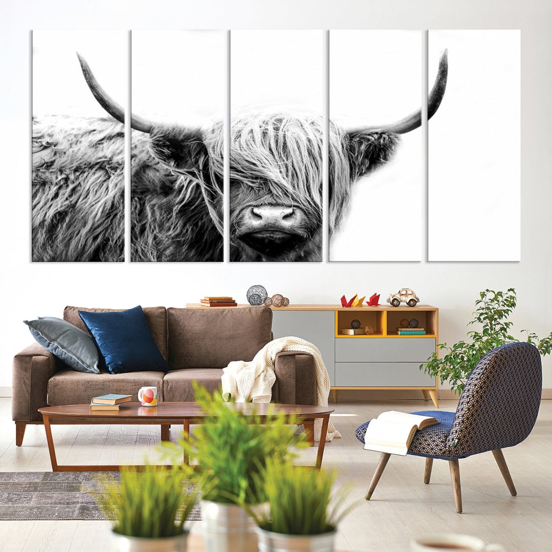 Highland Cow Canvas Wall Art Farmhouse Decor Cow Black White Print Rustic Wall Decor Animals Painting Scottish Cow Wall Art