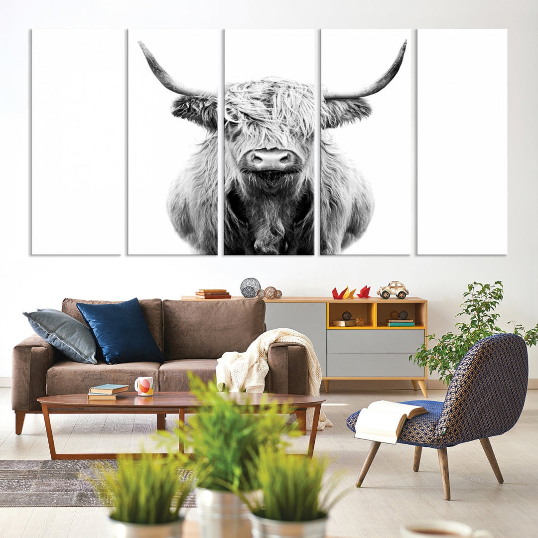 Highland Cow Canvas Wall Art Farmhouse Decor Cow Black White Print Rustic Wall Decor Animals Painting Scottish Cow Wall Art