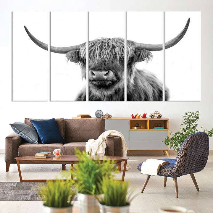 Highland Cow Canvas Wall Art Farmhouse Decor Cow Black White Print Rustic Wall Decor Animals Painting Scottish Cow Wall Art