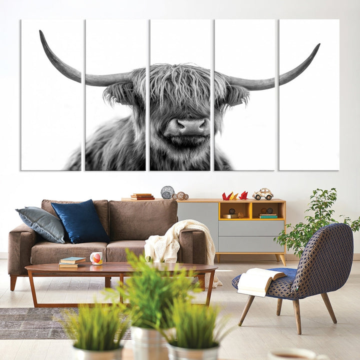 Highland Cow Canvas Wall Art Farmhouse Decor Cow Black White Print Rustic Wall Decor Animals Painting Scottish Cow Wall Art