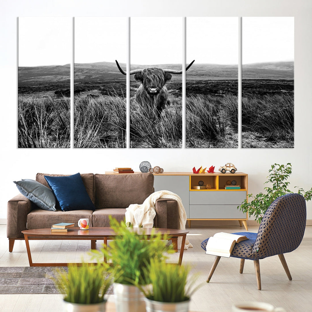 Highland Cow Canvas Wall Art Farmhouse Decor Cow Black White Print Rustic Wall Decor Animals Painting Scottish Cow Wall Art