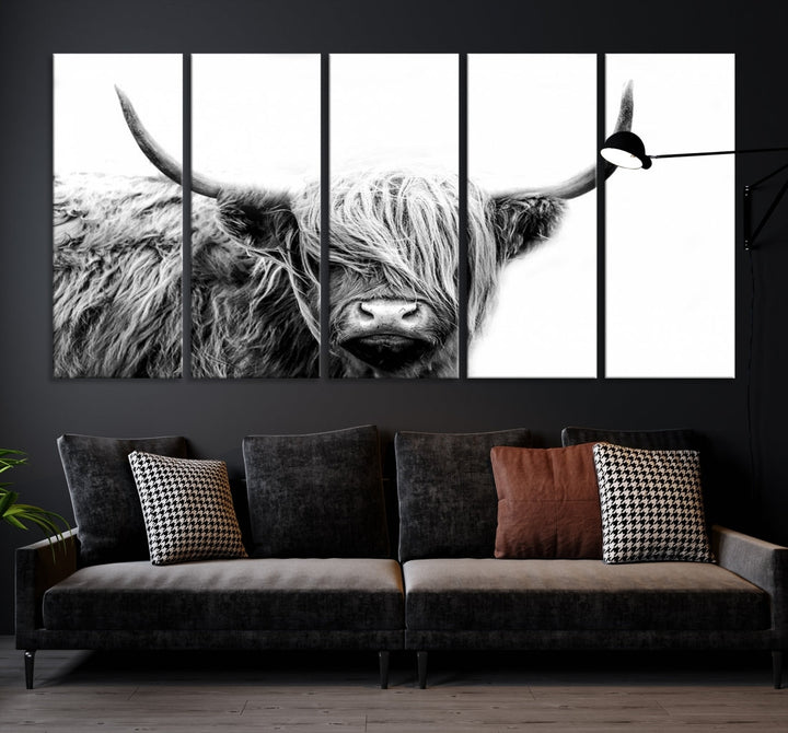 Highland Cow Canvas Wall Art Farmhouse Decor Cow Black White Print Rustic Wall Decor Animals Painting Scottish Cow Wall Art