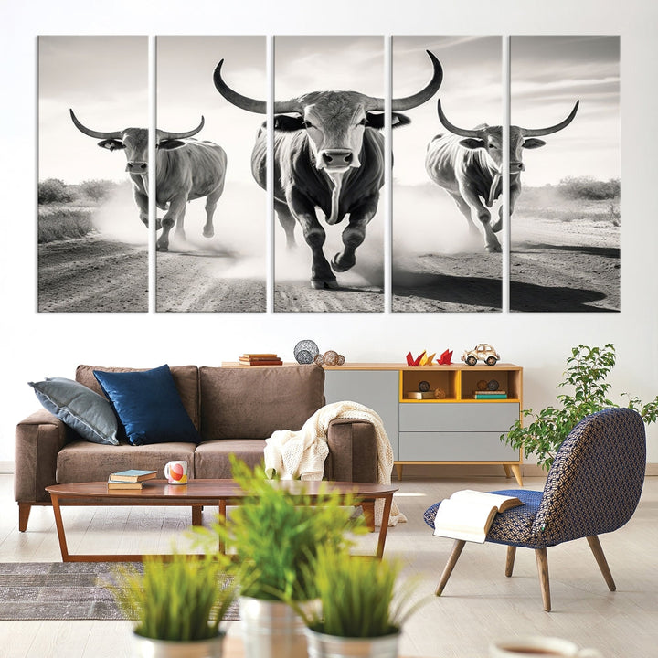 Highland Cow Canvas Wall Art Farmhouse Decor Cow Black White Print Rustic Wall Decor Animals Painting Scottish Cow Wall Art