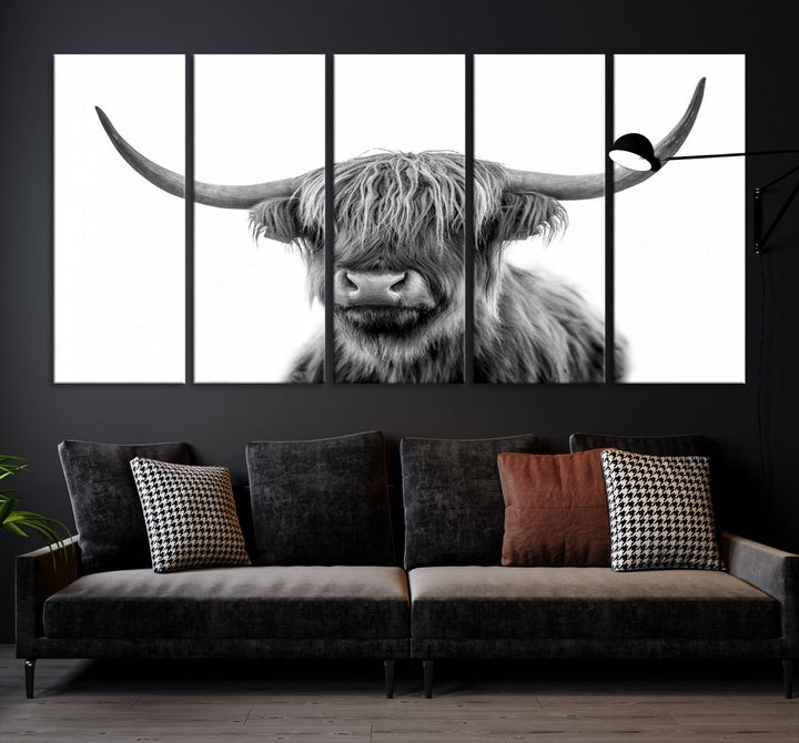 Highland Cow Canvas Wall Art Farmhouse Decor Cow Black White Print Rustic Wall Decor Animals Painting Scottish Cow Wall Art