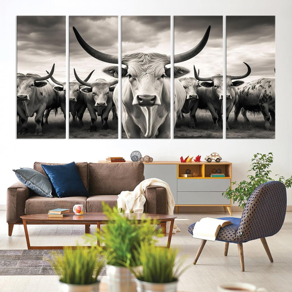 Highland Cow Canvas Wall Art Farmhouse Decor Cow Black White Print Rustic Wall Decor Animals Painting Scottish Cow Wall Art