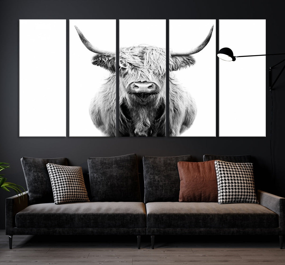 Highland Cow Canvas Wall Art Farmhouse Decor Cow Black White Print Rustic Wall Decor Animals Painting Scottish Cow Wall Art