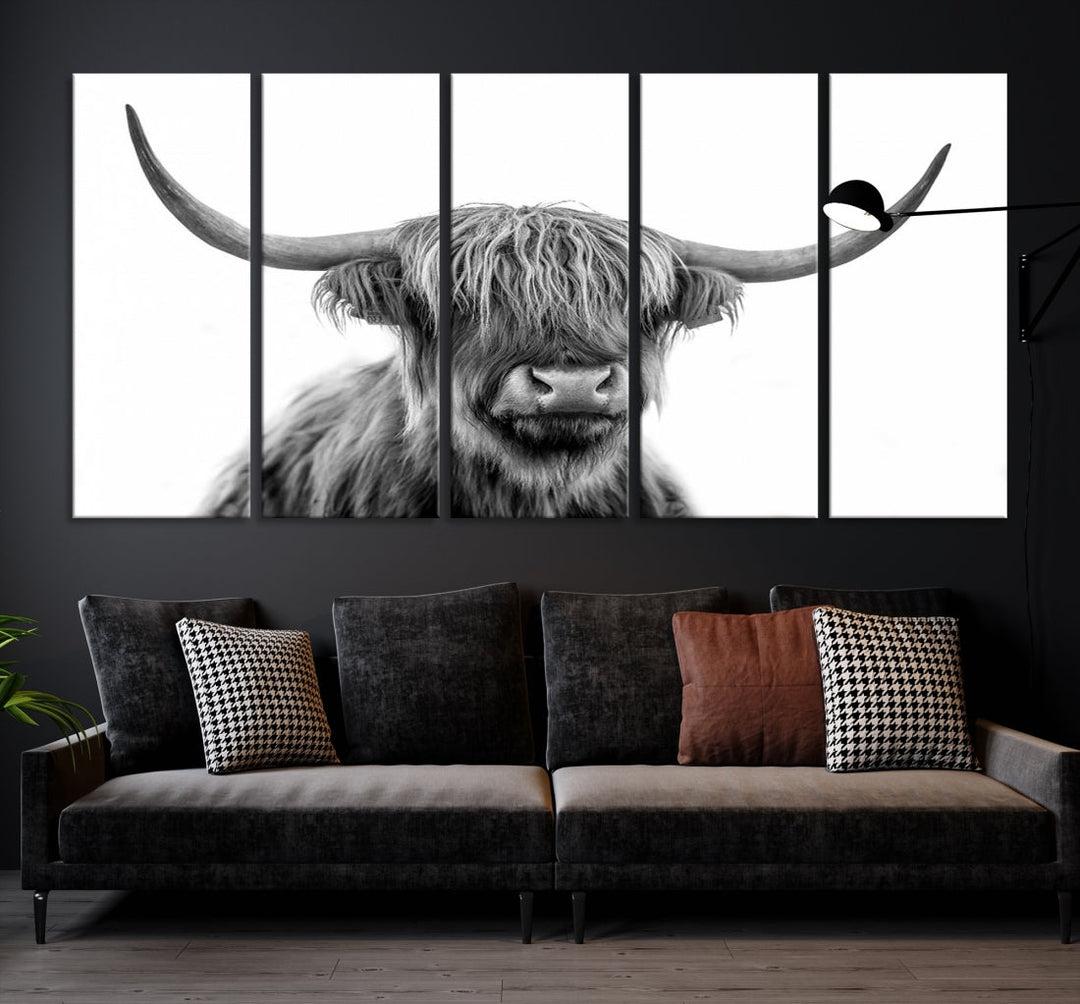 Highland Cow Canvas Wall Art Farmhouse Decor Cow Black White Print Rustic Wall Decor Animals Painting Scottish Cow Wall Art