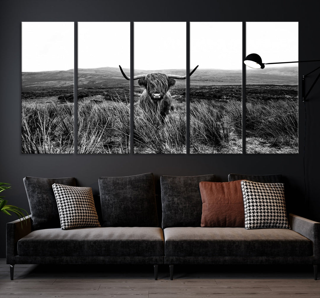 Highland Cow Canvas Wall Art Farmhouse Decor Cow Black White Print Rustic Wall Decor Animals Painting Scottish Cow Wall Art