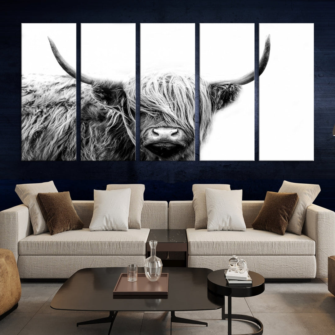 Highland Cow Canvas Wall Art Farmhouse Decor Cow Black White Print Rustic Wall Decor Animals Painting Scottish Cow Wall Art