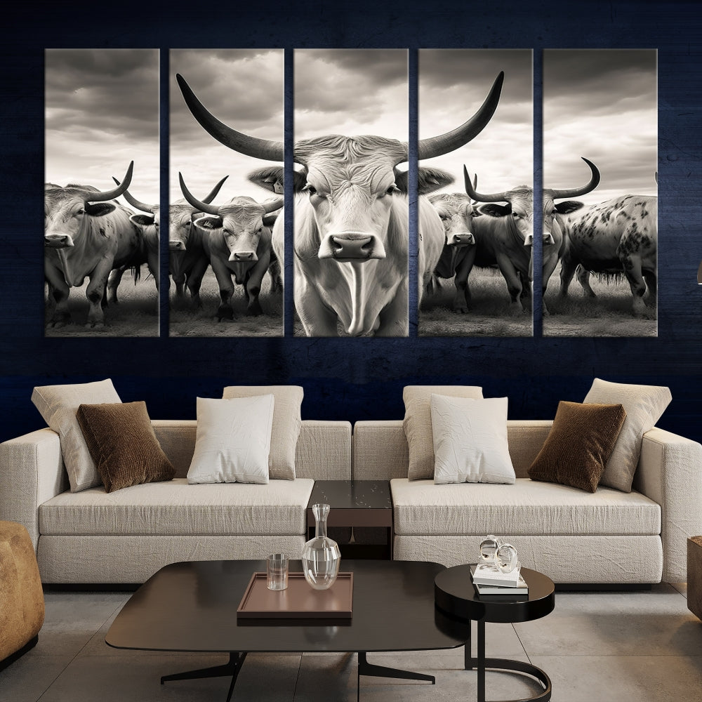 Highland Cow Canvas Wall Art Farmhouse Decor Cow Black White Print Rustic Wall Decor Animals Painting Scottish Cow Wall Art