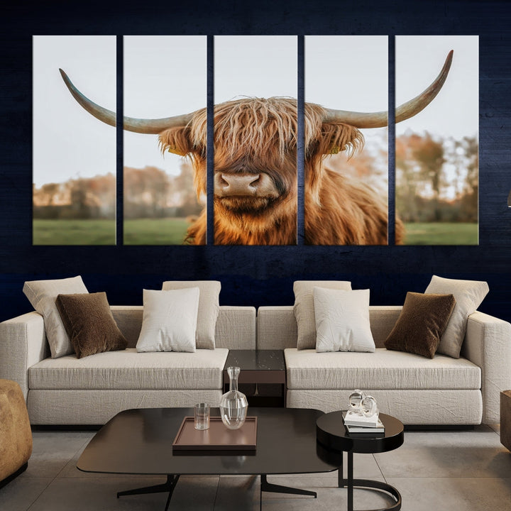 Highland Cow Canvas Wall Art Farmhouse Decor Cow Black White Print Rustic Wall Decor Animals Painting Scottish Cow Wall Art