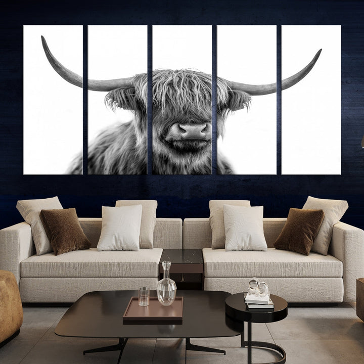 Highland Cow Canvas Wall Art Farmhouse Decor Cow Black White Print Rustic Wall Decor Animals Painting Scottish Cow Wall Art