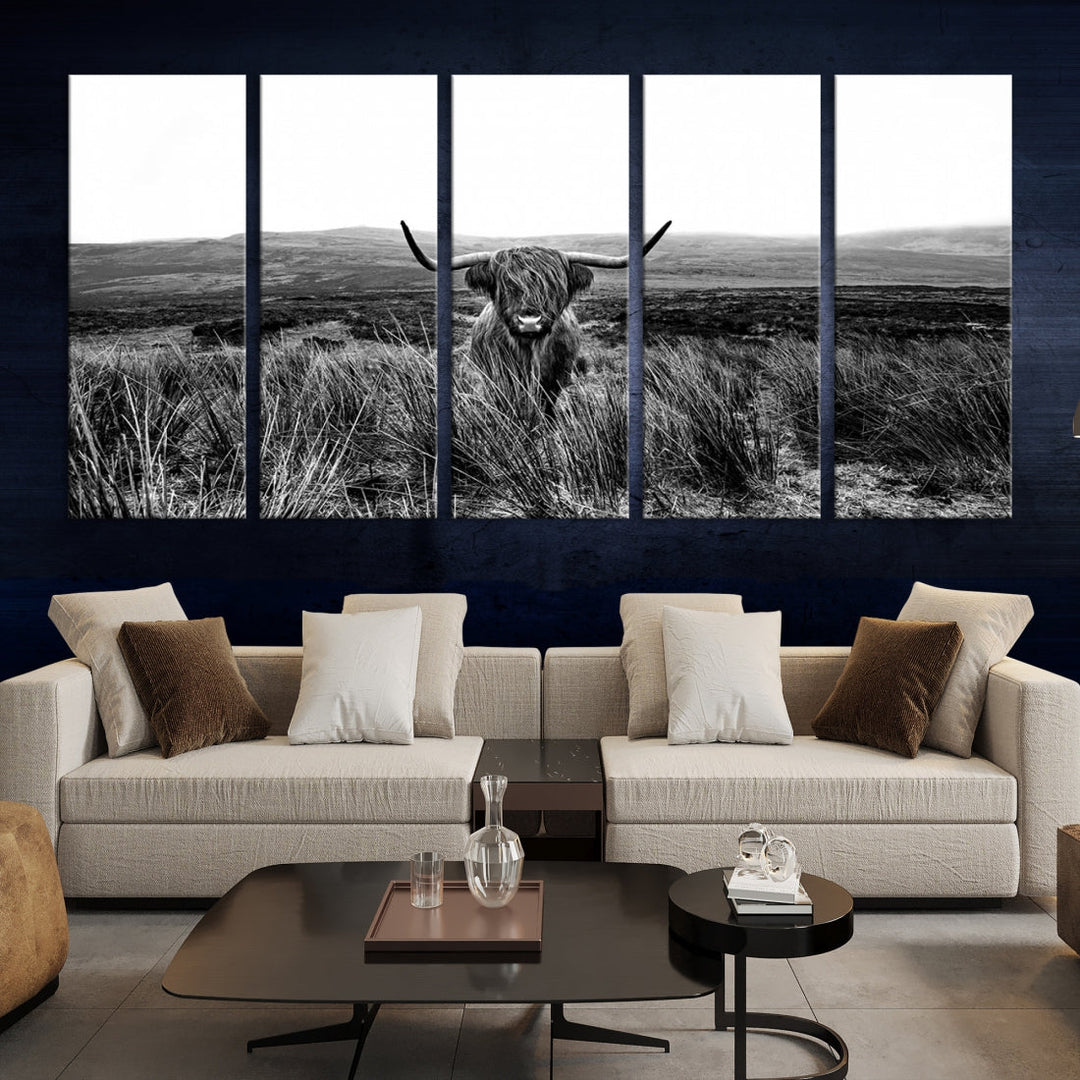 Highland Cow Canvas Wall Art Farmhouse Decor Cow Black White Print Rustic Wall Decor Animals Painting Scottish Cow Wall Art