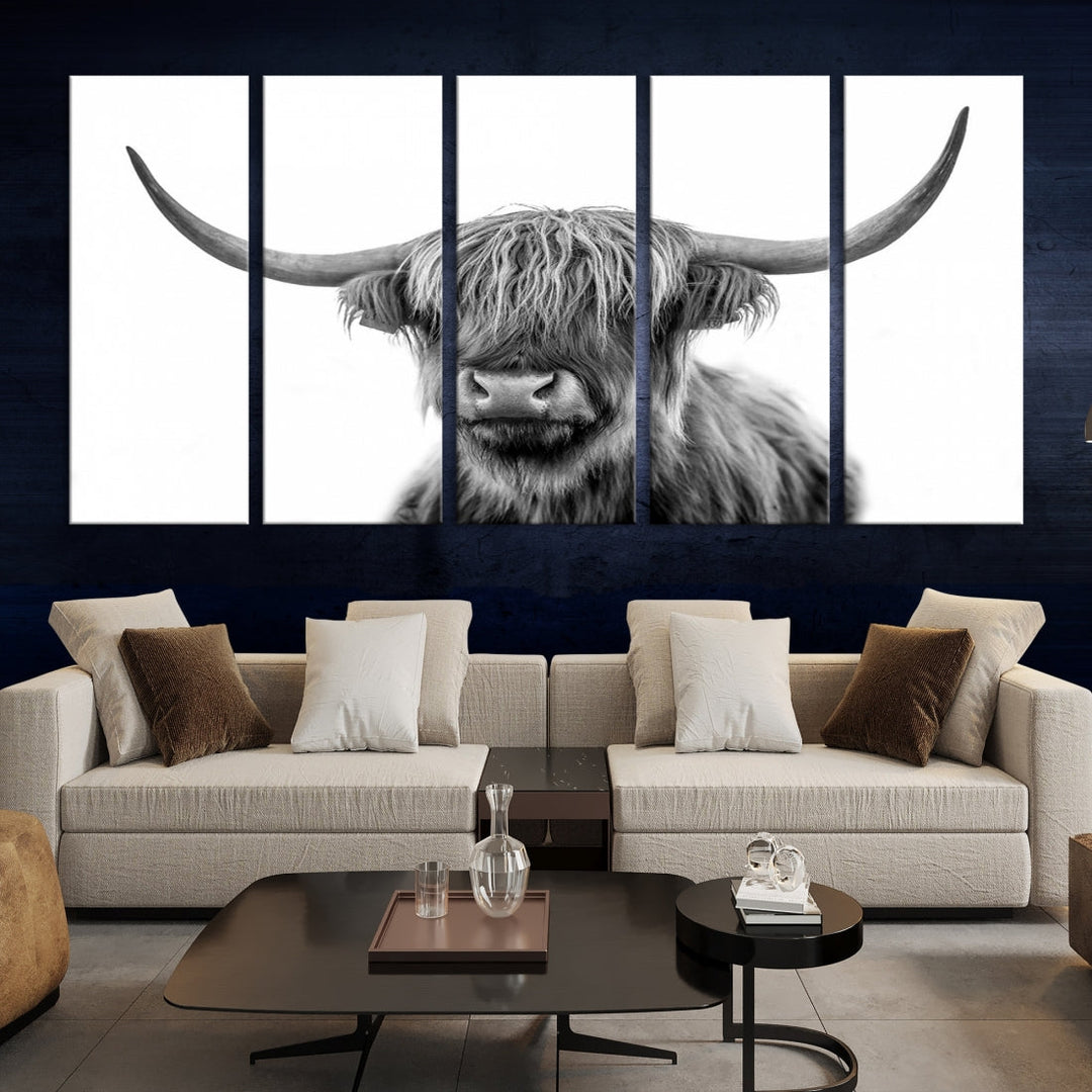 Highland Cow Canvas Wall Art Farmhouse Decor Cow Black White Print Rustic Wall Decor Animals Painting Scottish Cow Wall Art