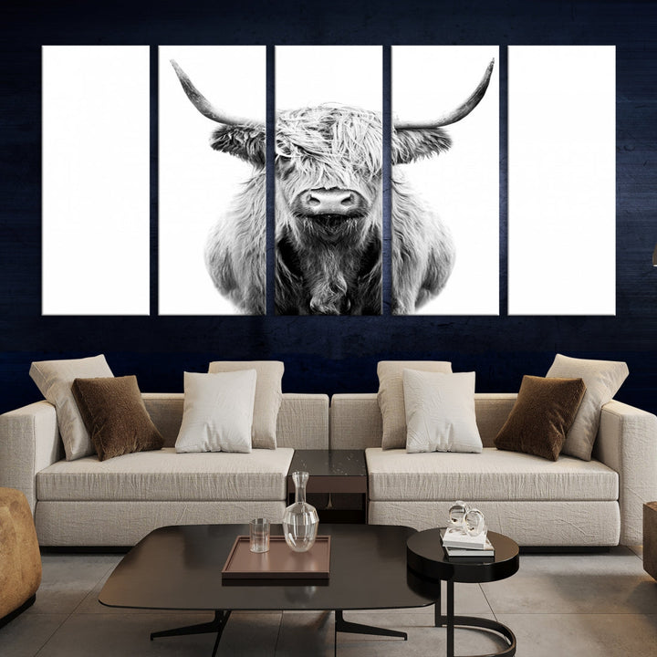 Highland Cow Canvas Wall Art Farmhouse Decor Cow Black White Print Rustic Wall Decor Animals Painting Scottish Cow Wall Art