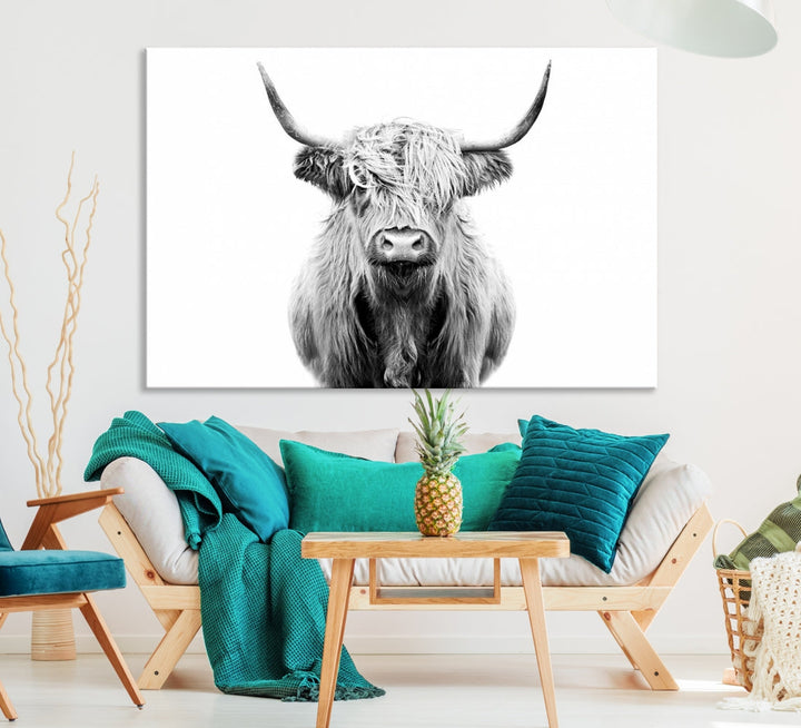 Highland Cow Canvas Wall Art Farmhouse Decor Cow Black White Print Rustic Wall Decor Animals Painting Scottish Cow Wall Art