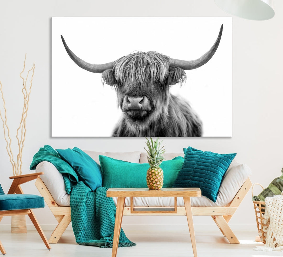 Highland Cow Canvas Wall Art Farmhouse Decor Cow Black White Print Rustic Wall Decor Animals Painting Scottish Cow Wall Art