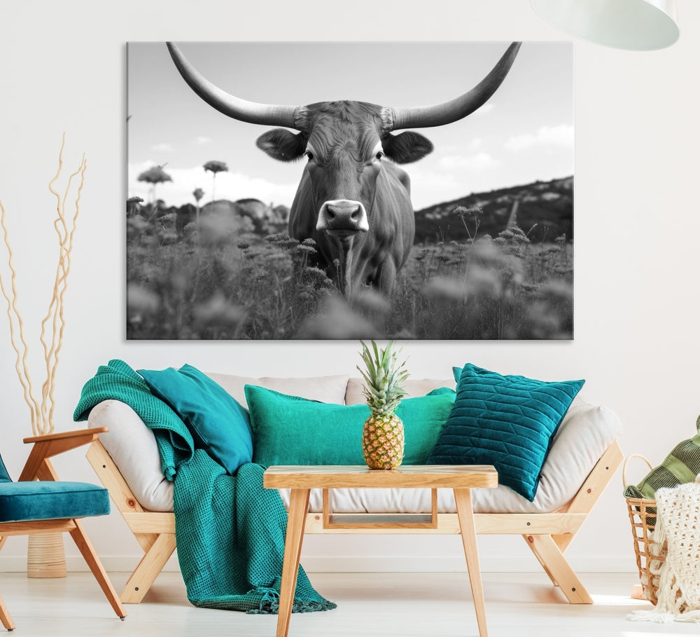 Highland Cow Canvas Wall Art Farmhouse Decor Cow Black White Print Rustic Wall Decor Animals Painting Scottish Cow Wall Art