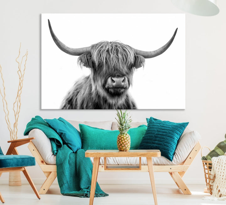 Highland Cow Canvas Wall Art Farmhouse Decor Cow Black White Print Rustic Wall Decor Animals Painting Scottish Cow Wall Art