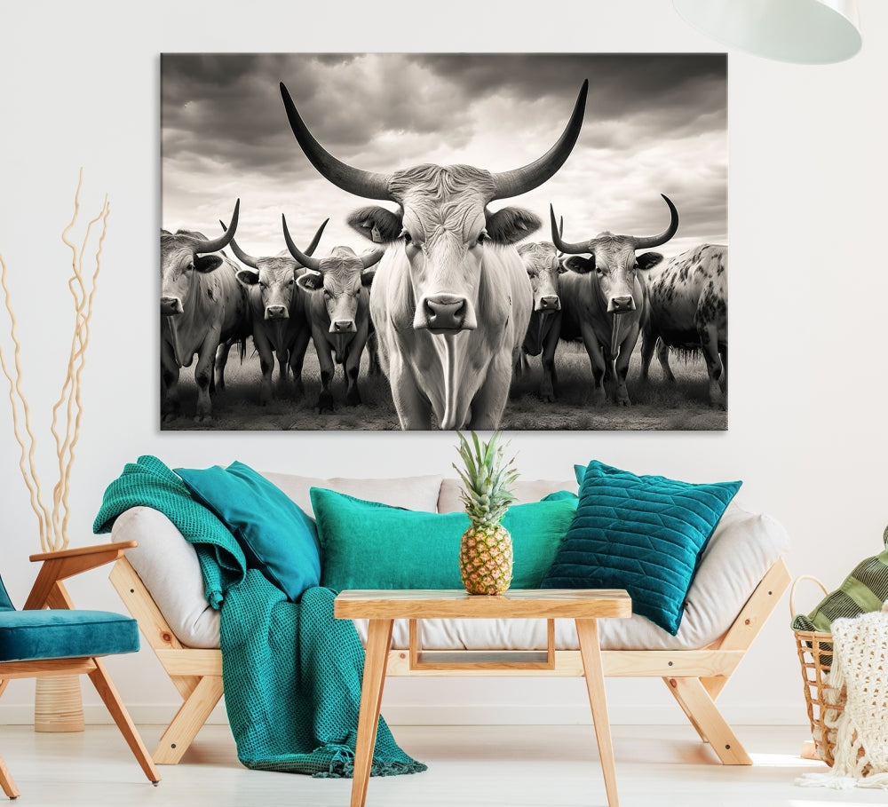 Highland Cow Canvas Wall Art Farmhouse Decor Cow Black White Print Rustic Wall Decor Animals Painting Scottish Cow Wall Art