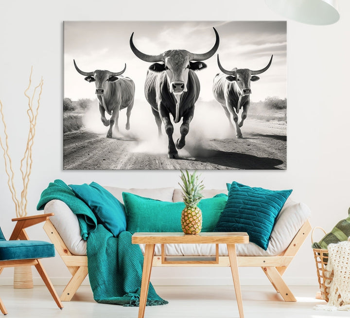 Highland Cow Canvas Wall Art Farmhouse Decor Cow Black White Print Rustic Wall Decor Animals Painting Scottish Cow Wall Art