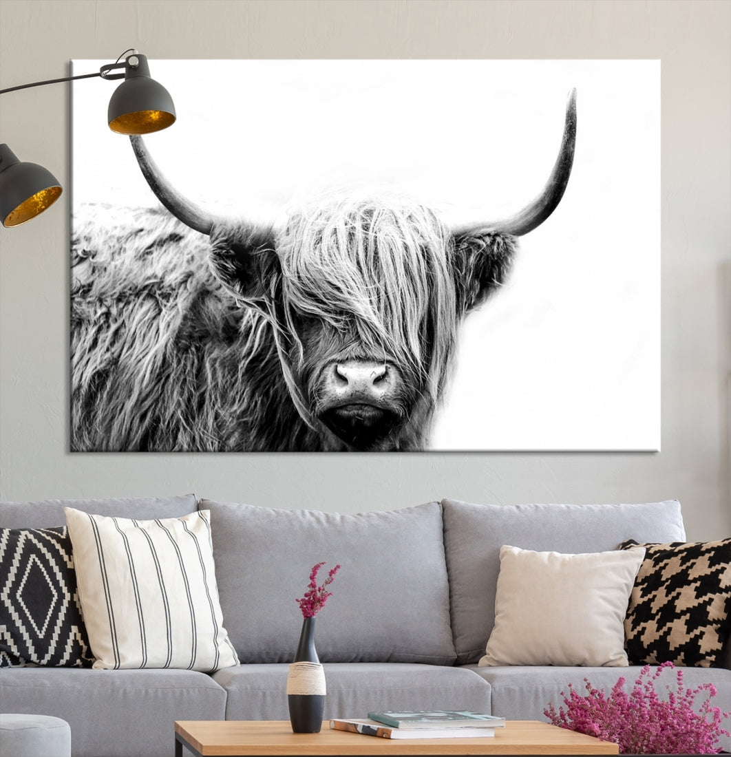 Highland Cow Canvas Wall Art Farmhouse Decor Cow Black White Print Rustic Wall Decor Animals Painting Scottish Cow Wall Art