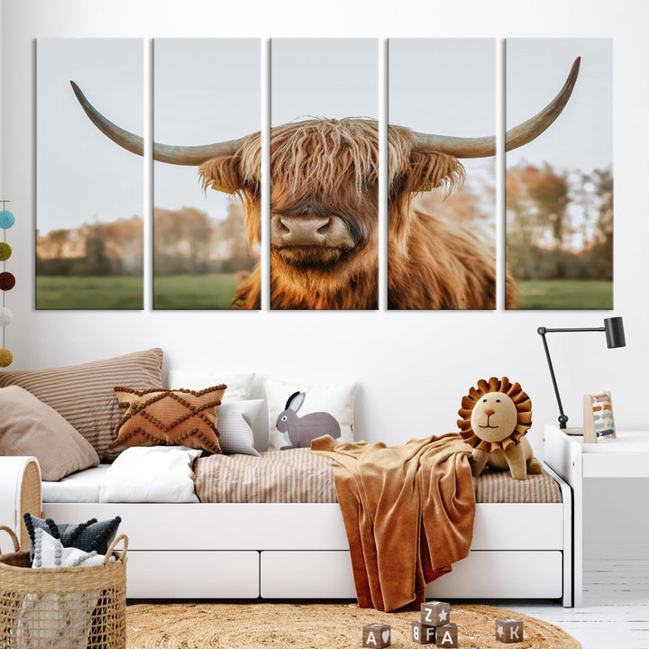 Highland Cow Canvas Wall Art Farmhouse Decor Cow Black White Print Rustic Wall Decor Animals Painting Scottish Cow Wall Art