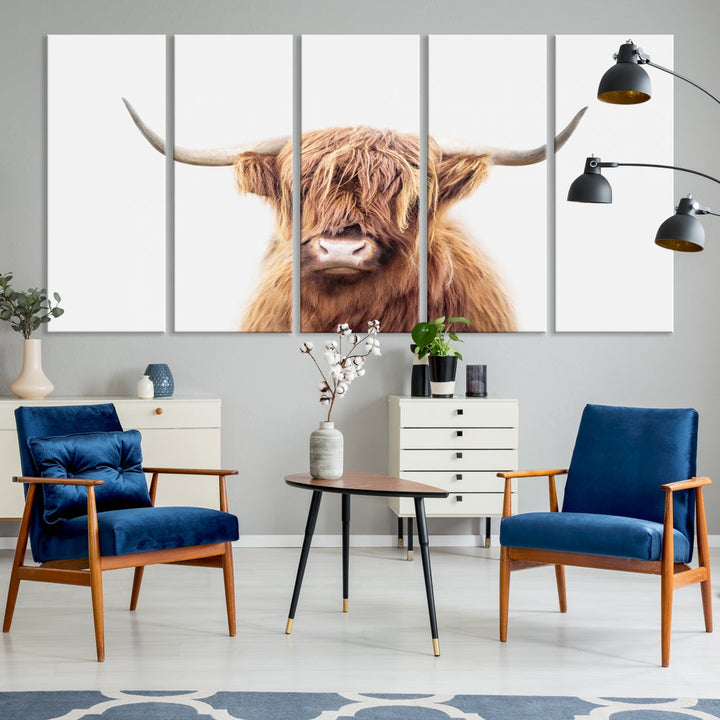 Highland Cow Canvas Wall Art Farmhouse Decor Cow Black White Print Rustic Wall Decor Animals Painting Scottish Cow Wall Art