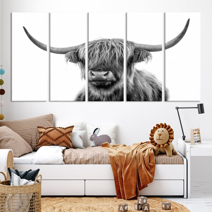 Highland Cow Canvas Wall Art Farmhouse Decor Cow Black White Print Rustic Wall Decor Animals Painting Scottish Cow Wall Art