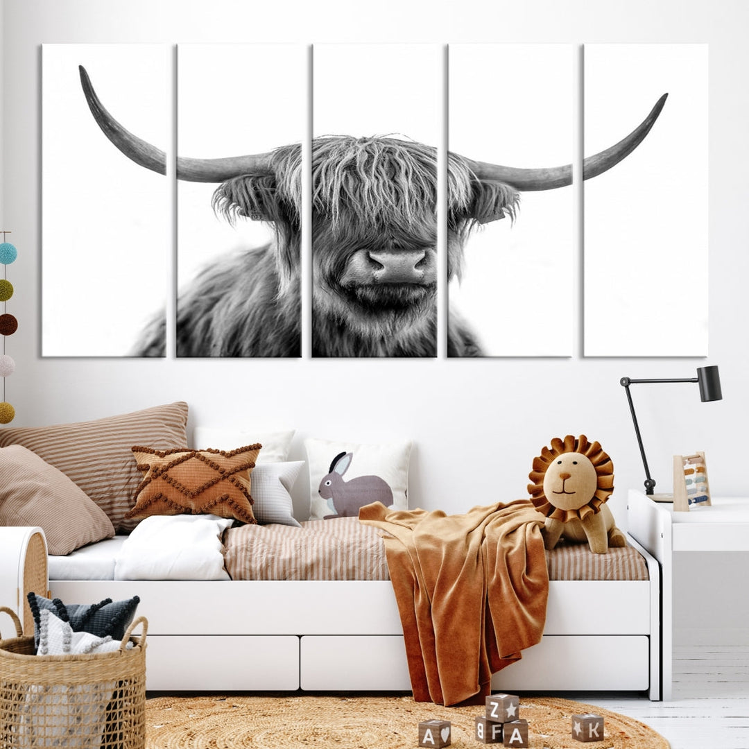 Highland Cow Canvas Wall Art Farmhouse Decor Cow Black White Print Rustic Wall Decor Animals Painting Scottish Cow Wall Art