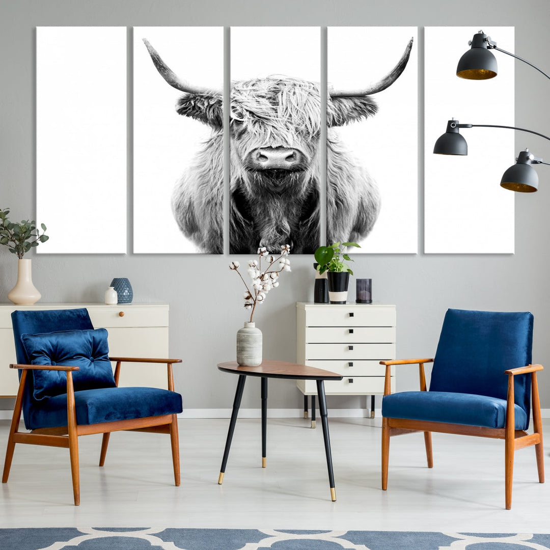 Highland Cow Canvas Wall Art Farmhouse Decor Cow Black White Print Rustic Wall Decor Animals Painting Scottish Cow Wall Art