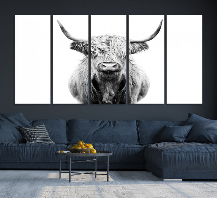 Highland Cow Canvas Wall Art Farmhouse Decor Cow Black White Print Rustic Wall Decor Animals Painting Scottish Cow Wall Art