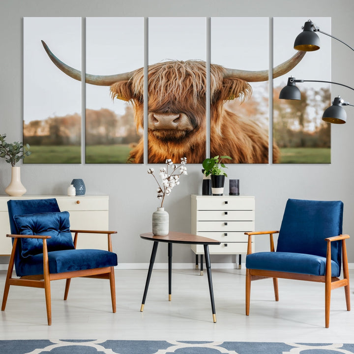 Highland Cow Canvas Wall Art Farmhouse Decor Cow Black White Print Rustic Wall Decor Animals Painting Scottish Cow Wall Art