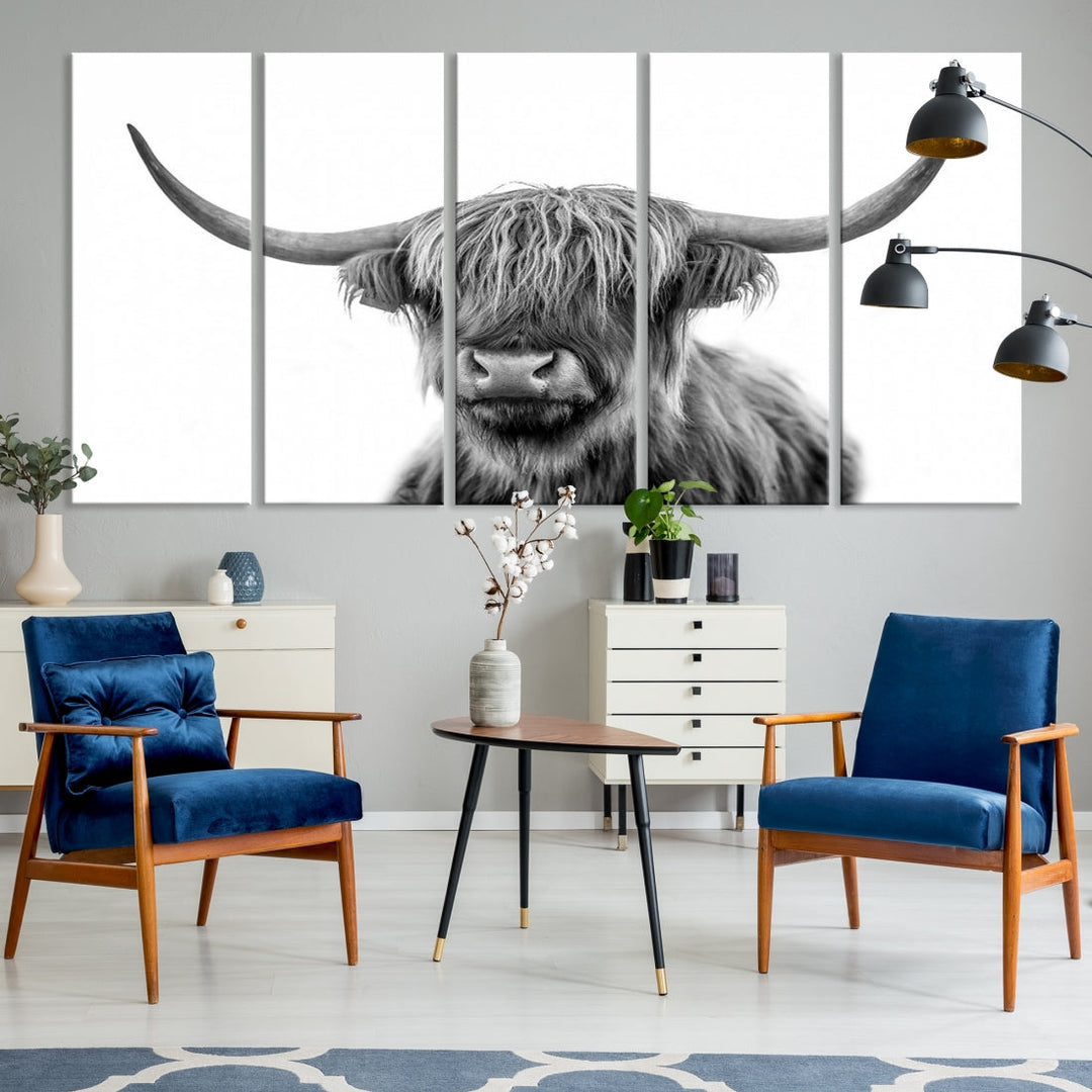 Highland Cow Canvas Wall Art Farmhouse Decor Cow Black White Print Rustic Wall Decor Animals Painting Scottish Cow Wall Art