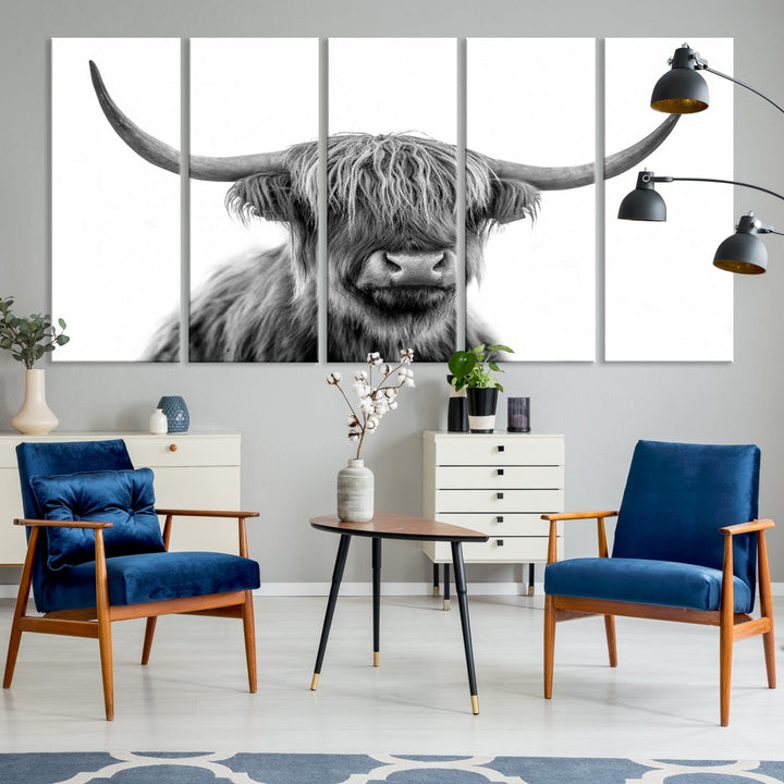 Highland Cow Canvas Wall Art Farmhouse Decor Cow Black White Print Rustic Wall Decor Animals Painting Scottish Cow Wall Art