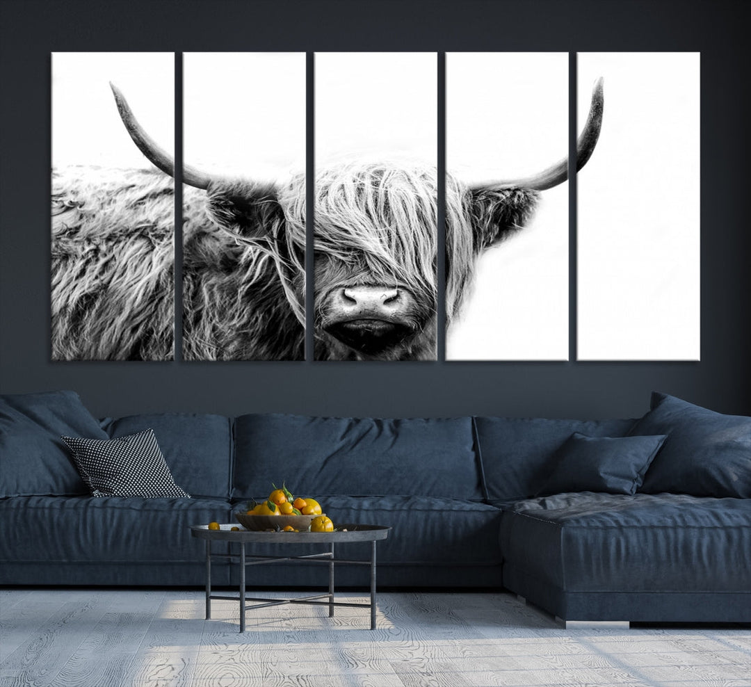 Highland Cow Canvas Wall Art Farmhouse Decor Cow Black White Print Rustic Wall Decor Animals Painting Scottish Cow Wall Art