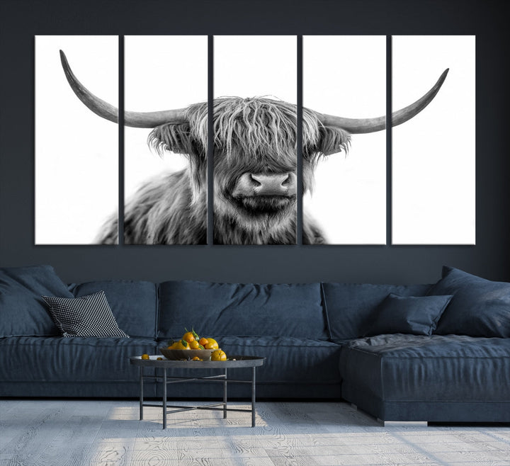 Highland Cow Canvas Wall Art Farmhouse Decor Cow Black White Print Rustic Wall Decor Animals Painting Scottish Cow Wall Art