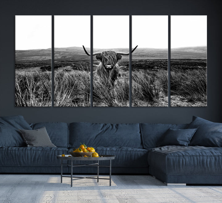 Highland Cow Canvas Wall Art Farmhouse Decor Cow Black White Print Rustic Wall Decor Animals Painting Scottish Cow Wall Art