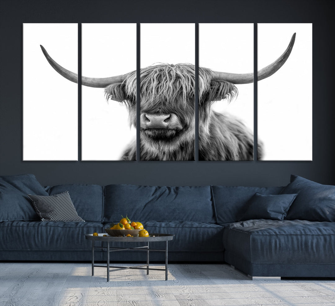 Highland Cow Canvas Wall Art Farmhouse Decor Cow Black White Print Rustic Wall Decor Animals Painting Scottish Cow Wall Art