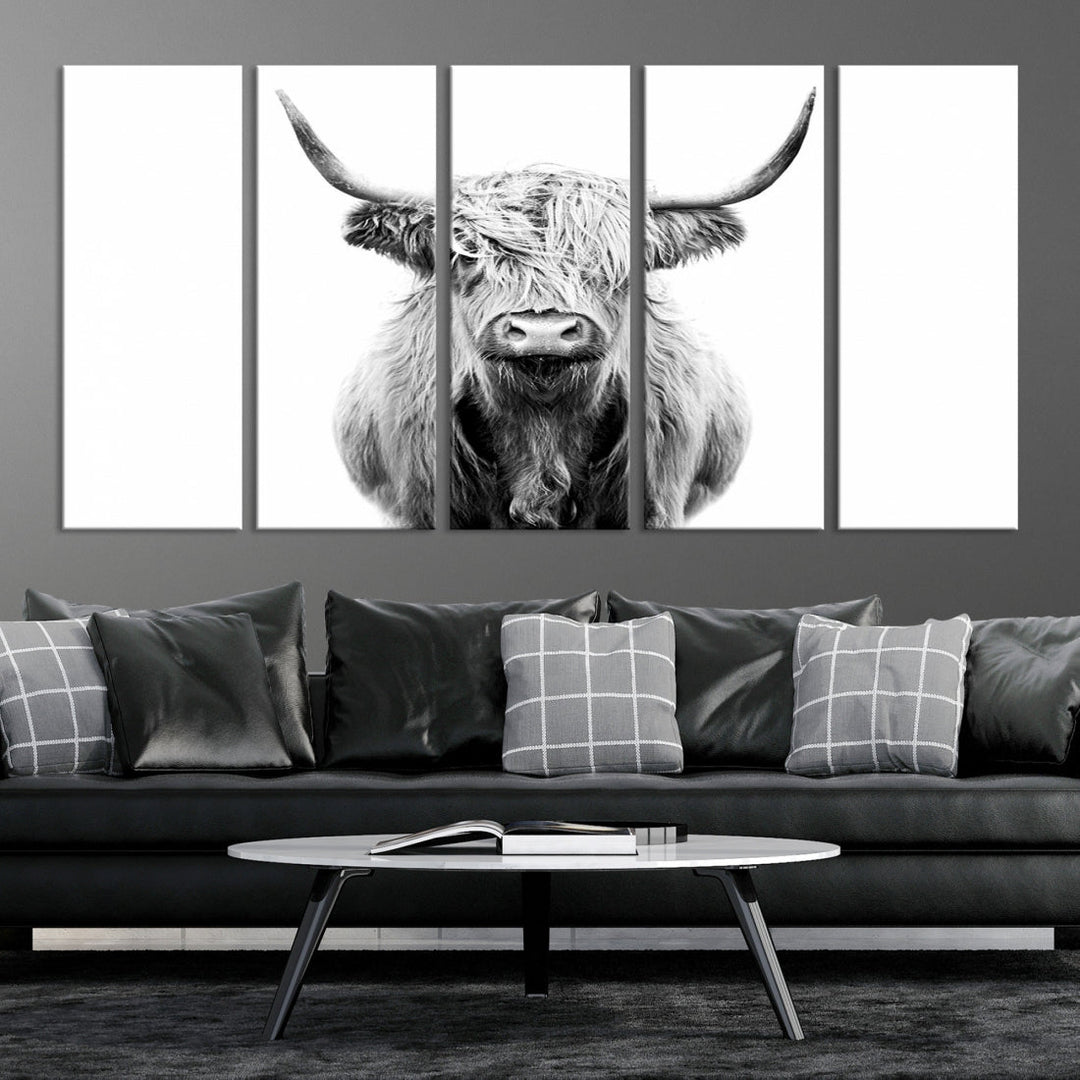 Highland Cow Canvas Wall Art Farmhouse Decor Cow Black White Print Rustic Wall Decor Animals Painting Scottish Cow Wall Art