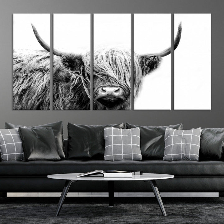 Highland Cow Canvas Wall Art Farmhouse Decor Cow Black White Print Rustic Wall Decor Animals Painting Scottish Cow Wall Art