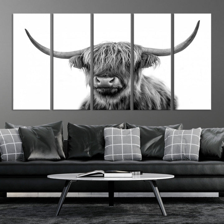 Highland Cow Canvas Wall Art Farmhouse Decor Cow Black White Print Rustic Wall Decor Animals Painting Scottish Cow Wall Art