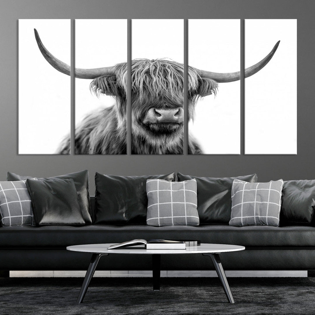 Highland Cow Canvas Wall Art Farmhouse Decor Cow Black White Print Rustic Wall Decor Animals Painting Scottish Cow Wall Art